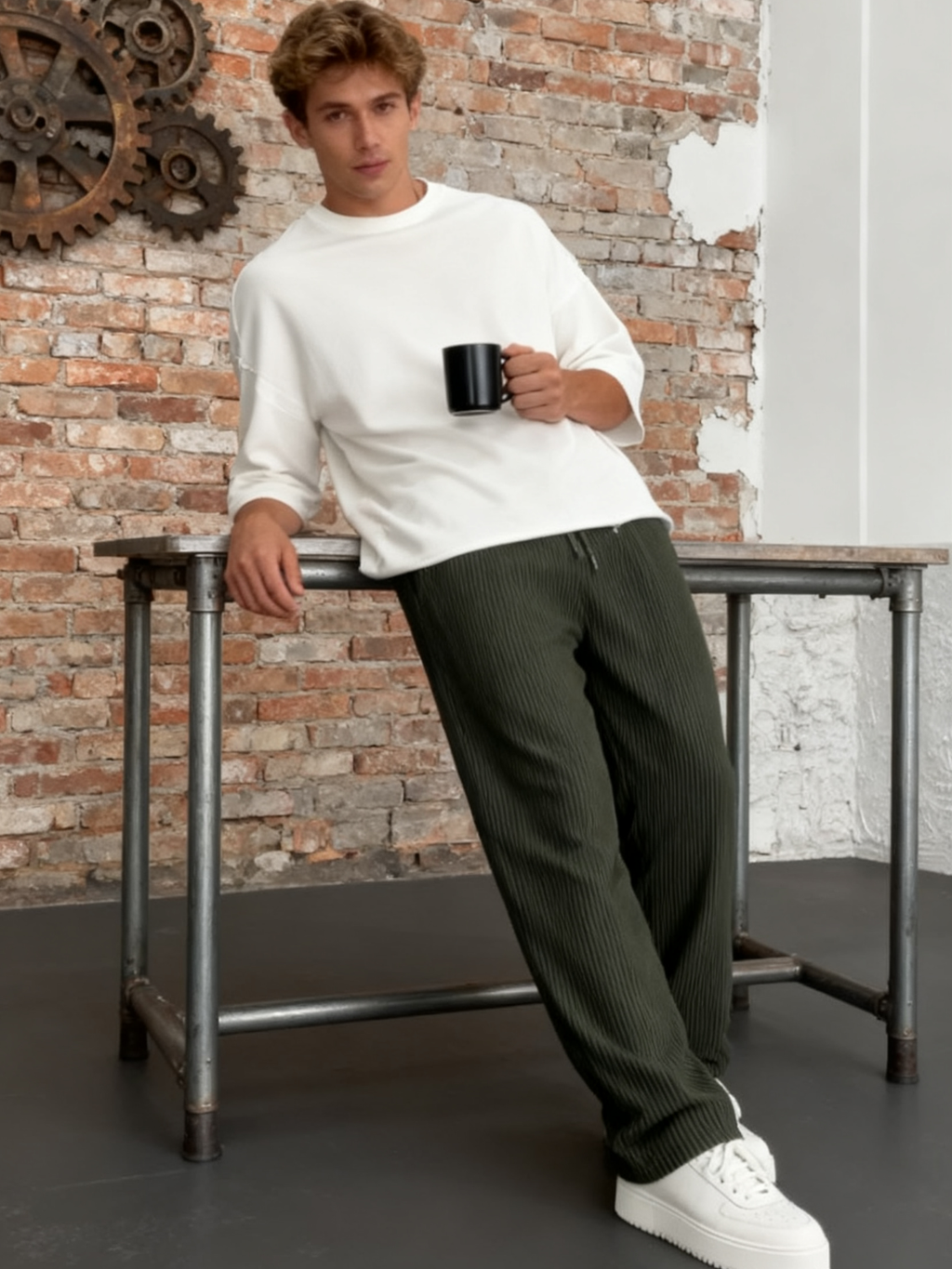 Ribbed Tube Leg Trousers