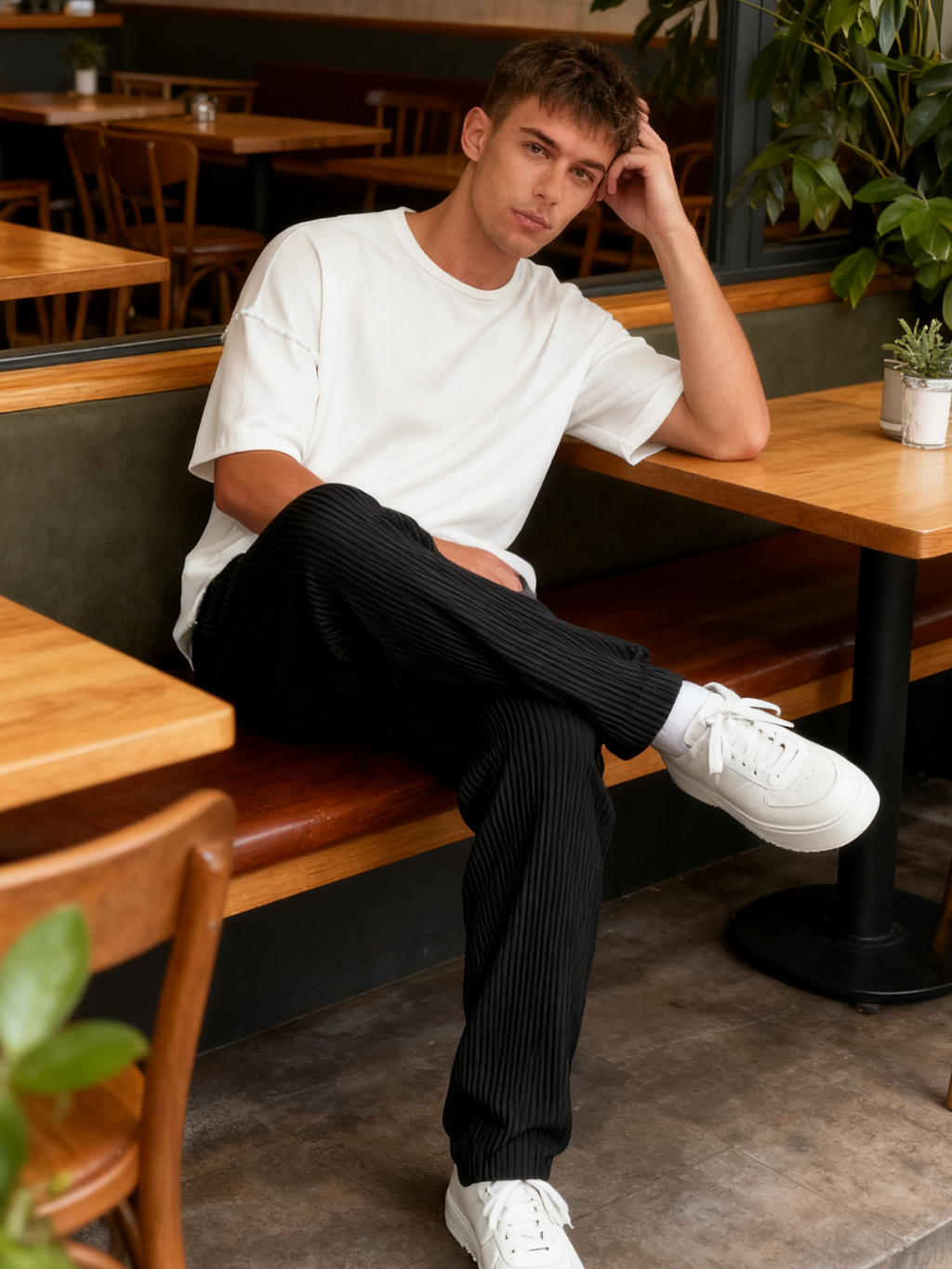 Ribbed Tube Leg Trousers