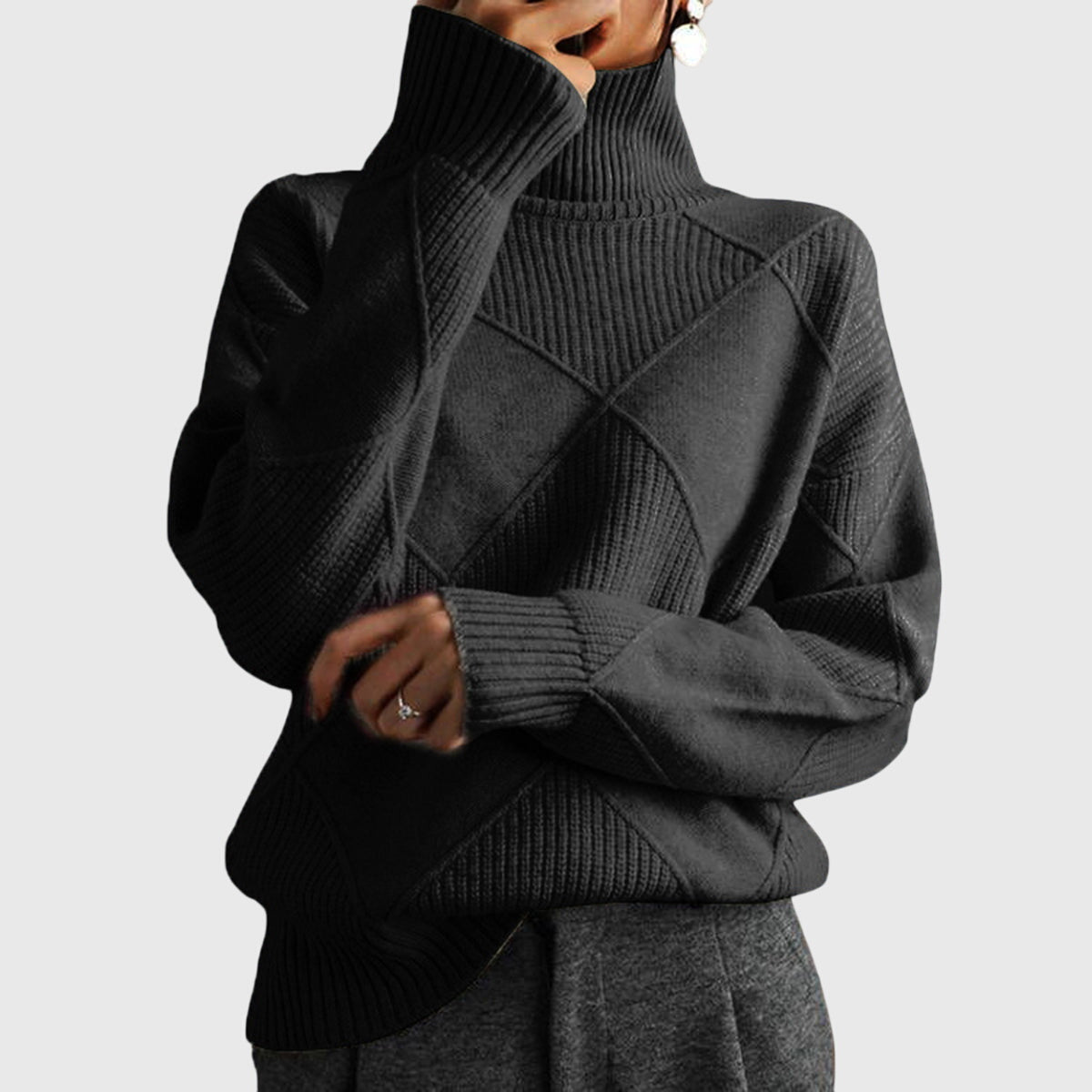 Angela Geometric Turtleneck Sweater